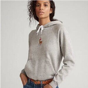 Polo Ralph Lauren Pony Fleece Hoodie Sweatshirt Gray Embroidered Pony Medium